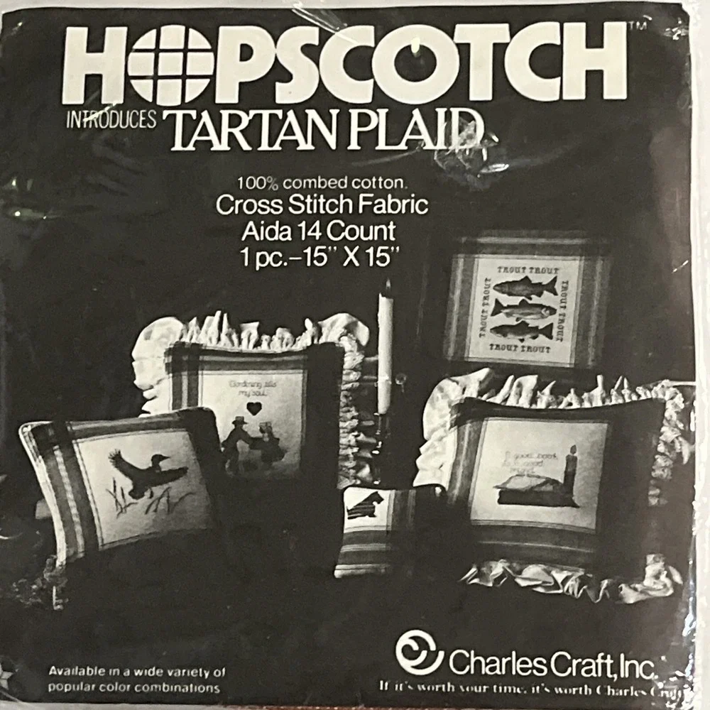 Cross Stitch Charles Craft Hopscotch Tartan Plaid 2pc Lot Fabric Aida 14ct 15x15